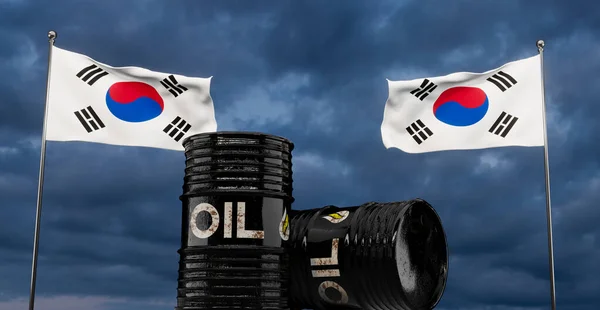 Corea Del Sur Petróleo Fondo Del Barril Petróleo Bandera Corea —  Fotos de Stock
