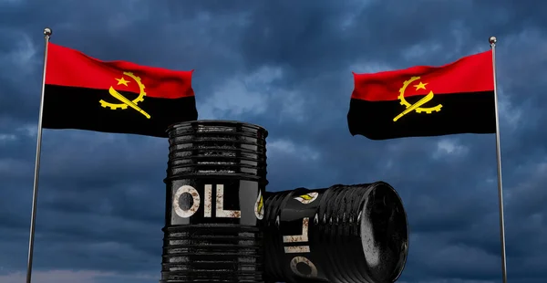 Angola Petrol Varili Petrol Varili Arkaplan Angola Bayrağı Fıçıda Angola — Stok fotoğraf