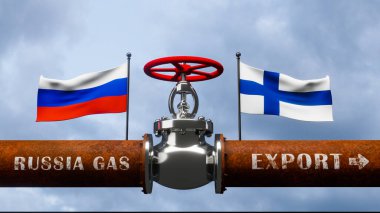 Rusya 'dan Finlandiya' ya doğalgaz borusu, Rusya 'nın ana doğalgaz boru hattına valf, Yaptırımlar konsepti, 3 boyutlu çalışma ve 3 boyutlu görüntü