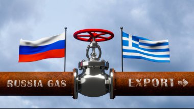 Rusya 'dan Yunanistan' a doğalgaz boru hattı, Rusya 'nın ana doğalgaz boru hattına valf, Yaptırımlar konsepti, 3D çalışma ve 3D görüntü