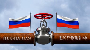 Pipe of gas from Russia to Russia, Valve on the main gas pipeline Russia, Sanctions concept, 3D work and 3D image
