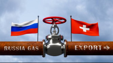 Rusya 'dan İsviçre' ye doğalgaz borusu, Rusya 'nın ana doğalgaz boru hattına valf, Yaptırımlar konsepti, 3D çalışma ve 3D görüntü