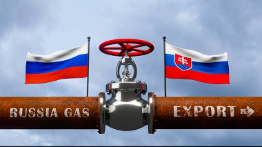 Rusya 'dan Slovakya' ya doğalgaz borusu, Rusya 'nın ana doğalgaz boru hattına valf, Yaptırımlar konsepti, 3D çalışma ve 3D görüntü