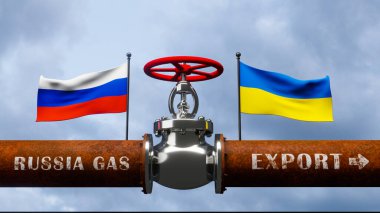 Pipe of gas from Russia to Ukraine, Valve on the main gas pipeline Russia, Sanctions concept, 3D work and 3D image