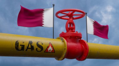 Ana gaz boru hattı Katar 'daki valf, Katar bayraklı boru hattı, Katar' dan gaz boruları, 3 boyutlu çalışma ve 3 boyutlu görüntü