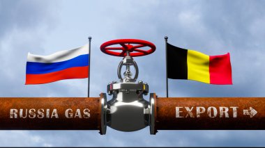 Rusya 'dan Belçika' ya doğalgaz borusu, Rusya 'nın ana doğalgaz boru hattına valf, Yaptırımlar konsepti, 3D çalışma ve 3D görüntü