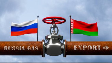 Rusya 'dan Belarus' a doğalgaz borusu, Rusya 'nın ana doğalgaz boru hattındaki valf, Yaptırımlar konsepti, 3D çalışma ve 3D görüntü