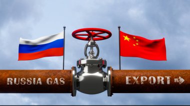 Rusya 'dan Çin' e doğalgaz borusu, Rusya 'nın ana doğalgaz boru hattına valf, Yaptırımlar konsepti, 3 boyutlu çalışma ve 3 boyutlu görüntü