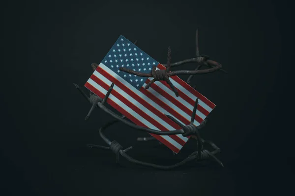 Sanctions Usa Flag Usa Barbed Wire Imitation Countries Crisis — Stock Photo, Image