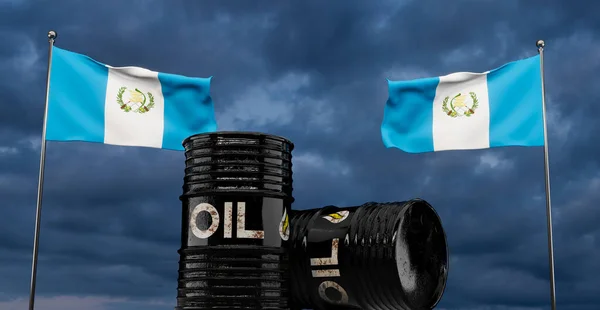 Γουατεμάλα Πετρελαίου Βαρέλι Πετρελαίου Φόντο Σημαία Της Γουατεμάλας Και Βαρέλι — Φωτογραφία Αρχείου