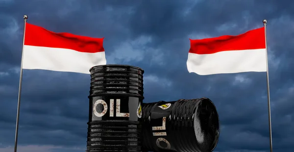 Indonésia Petróleo Fundo Barril Petróleo Bandeira Indonésia Barril Petróleo Óleo — Fotografia de Stock