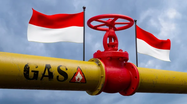 Ventil Der Wichtigsten Gaspipeline Indonesiens Pipeline Mit Flaggen Indonesiens Gasrohre — Stockfoto