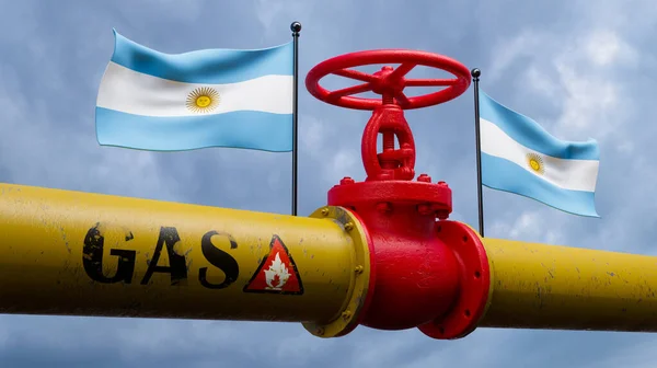 Βαλβίδα Στον Κύριο Αγωγό Αερίου Αργεντινή Αγωγός Σημαίες Αργεντινή Σωλήνες — Φωτογραφία Αρχείου