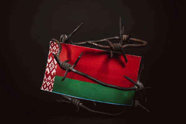 Szankciók Fehéroroszországra Zászló Fehéroroszország Szögesdróttal Válságban Lévő Országok Utánzása — Stock Fotó