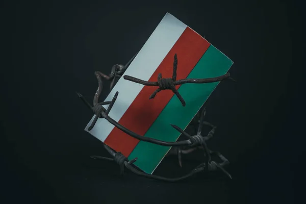 Sanciones Bulgaria Bandera Bulgaria Con Alambre Púas Imitación Países Crisis — Foto de Stock
