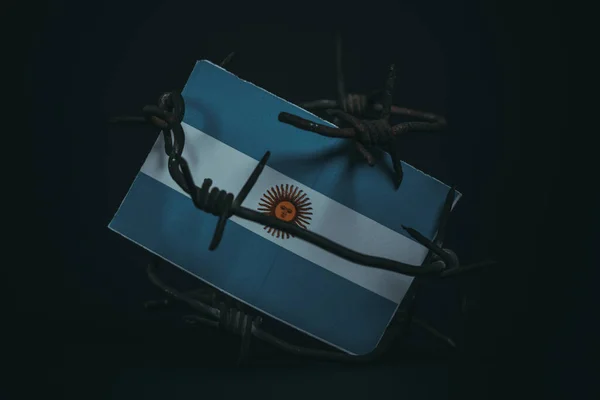 Κυρώσεις Κατά Της Αργεντινής Σημαία Αργεντινής Συρματόπλεγμα Απομίμηση Χωρών Κρίση — Φωτογραφία Αρχείου