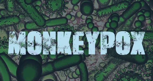 Apenpokkenvirus Bacteriaon Achtergrond Met Tekst Apenpokken Monkeypokken Pandemisch Virus — Stockfoto