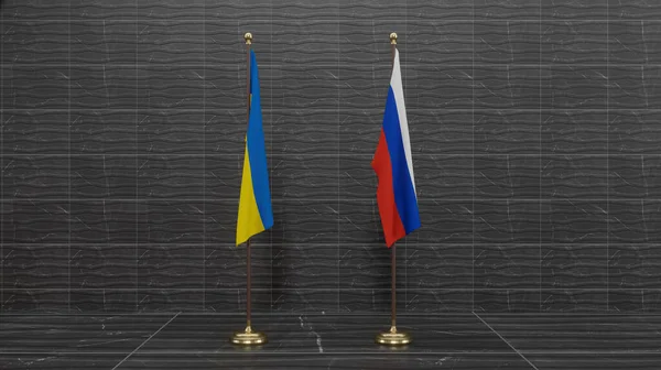 乌克兰和俄罗斯的国旗 乌克兰国旗和俄罗斯国旗 乌克兰与俄罗斯之间的冲突 3D作品和3D图像 — 图库照片