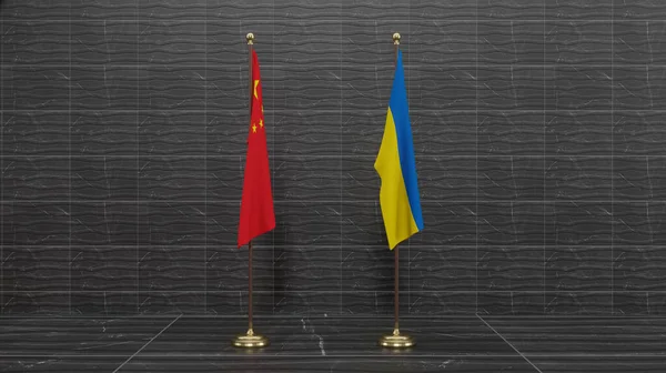 Прапори України Китаю Прапор Китаю Прапор України Конфлікт Між Китаєм — стокове фото