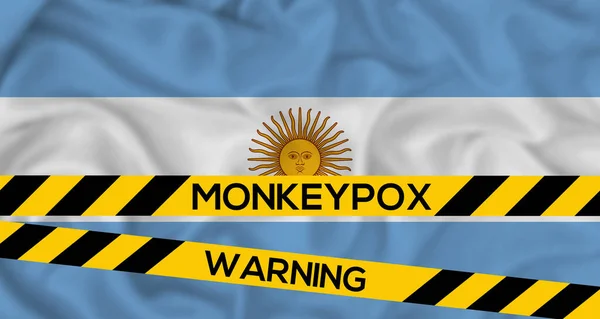 Monkeypox Στην Αργεντινή Αργεντινή Σημαία Ταινία Ξιφασκίας Τις Λέξεις Προειδοποίηση — Φωτογραφία Αρχείου
