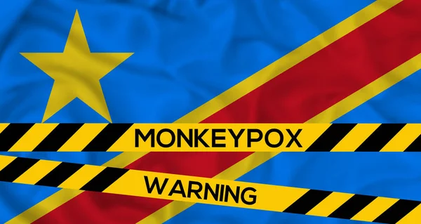 Monkeypox Στη Λδκ Λαϊκή Δημοκρατία Του Κονγκό Σημαία Ταινία Ξιφασκίας — Φωτογραφία Αρχείου
