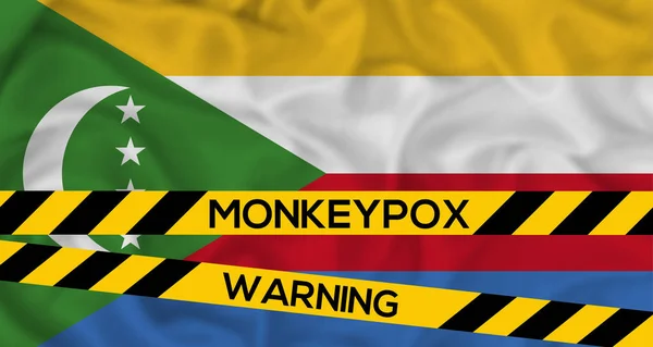 Monkeypox Στην Comore Comore Flag Ταινία Ξιφασκίας Τις Λέξεις Προειδοποίηση — Φωτογραφία Αρχείου