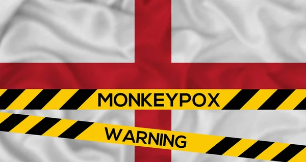 Monkeypox Στην Αγγλία Αγγλία Σημαία Ταινία Ξιφασκίας Τις Λέξεις Προειδοποίηση — Φωτογραφία Αρχείου