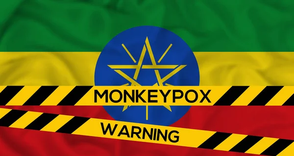 Monkeypox Etiopía Etiopía Bandera Con Cinta Esgrima Con Las Palabras — Foto de Stock