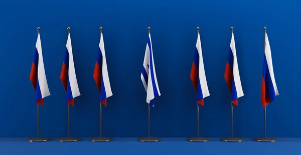 Russia and Israel, Flag Russia and flag Israel, Russia vs Israel summit, 3D work and 3D illustration.