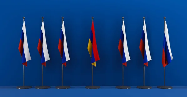Russia and Armenia, Flag Russia and flag Armenia, Russia vs Armenia summit, 3D work and 3D illustration.