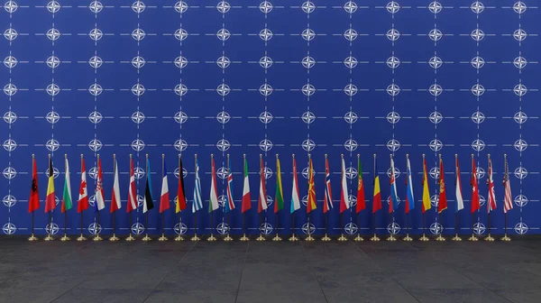 Nato Member Countries Flags Flags Nato Members Nato Summit Work — Stock Photo, Image