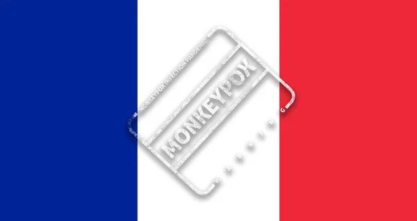 法国的猴天花 法国国旗 上面印有关于猴天花大流行的图章 — 图库照片