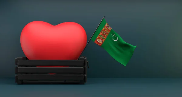Szeretem Türkmenisztán Zászló Türkmenisztán Szívvel Másolás Tér Munka Kép — Stock Fotó