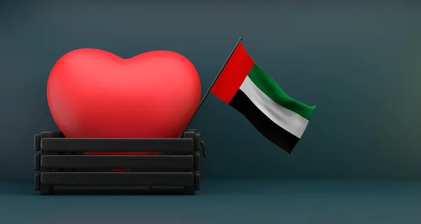 I love United Arab Emirates Flag United Arab Emirates with heart, copy space, 3D work and 3D image