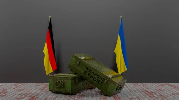 Dodávka Zbraní Německa Ukrajinu Balíček Vojenské Pomoci Vlajka Německa Ukrajiny — Stock fotografie