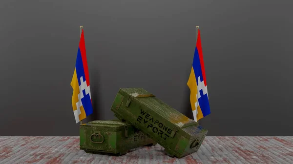 Παράδοση Όπλων Στο Artsakh Πακέτο Στρατιωτικής Βοήθειας Σημαία Artsakh Έργο — Φωτογραφία Αρχείου