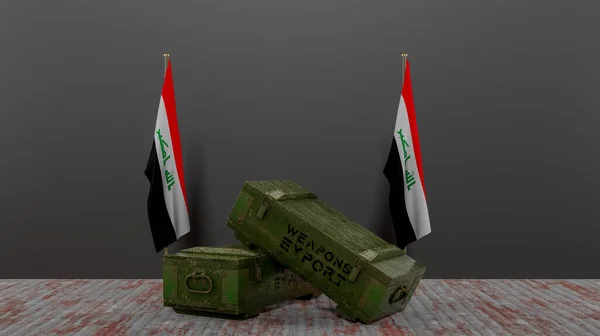 Dostarczanie Broni Iraku Pakiet Pomocy Wojskowej Flaga Irak Prace Obraz — Zdjęcie stockowe