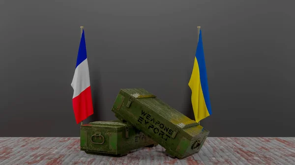 Szállítás Fegyverek Franciaországból Ukrajnába Csomag Katonai Segély Zászló Franciaország Ukrajna — Stock Fotó