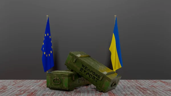 Entrega Armas Europa Ucrania Paquete Ayuda Militar Bandera Europa Ucrania —  Fotos de Stock