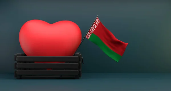 I love Belarus, Flag Belarus with heart, copy space, 3D work and 3D image