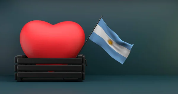 I love Argentina, Flag Argentina with heart, copy space, 3D work and 3D image