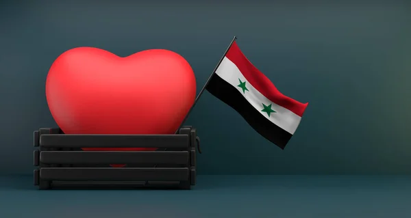 I love Syria Flag Syria with heart, copy space, 3D work and 3D image