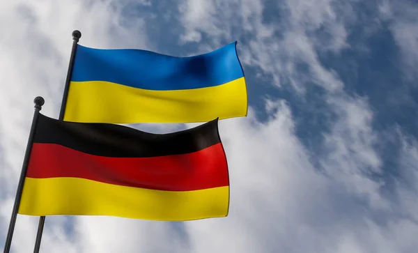 Németország Ukrajna Zászlói Kék Zászló Németország Ukrajna Munka Kép — Stock Fotó