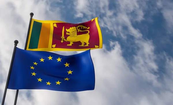 Sri Lanka and Europe union flags. Blue sky and flag Sri Lanka and Europe union , 3D work and 3D image