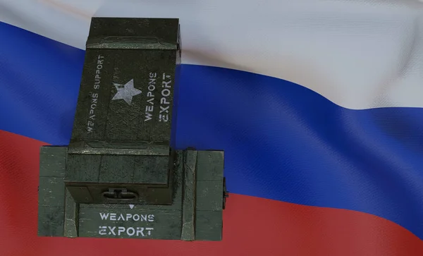 Apoio Armas Rússia Pacote Ajuda Militar Entrega Armas Bandeira Rússia — Fotografia de Stock