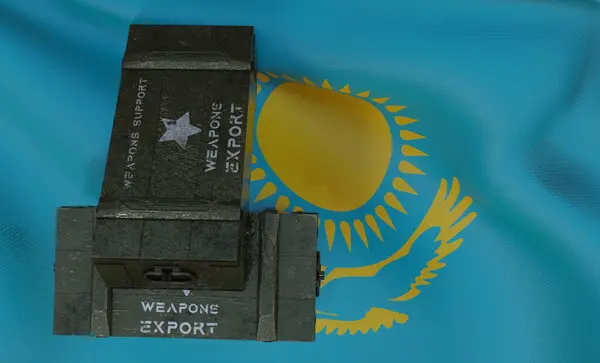 Підтримка Зброї Казахстан Пакет Військової Допомоги Доставка Зброї Прапор Казахстан — стокове фото