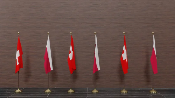 Zwitserland Polen Vlaggen Vlag Zwitserland Polen Europa Conflict Tussen Zwitserland — Stockfoto