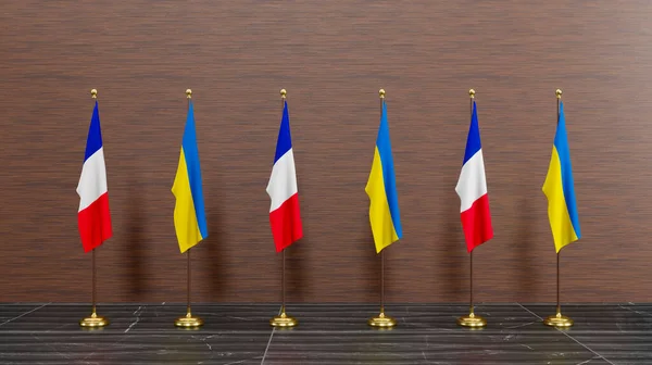 France and Ukraine flags. flag France and Ukraine. Summit concept, 3D work and 3D image