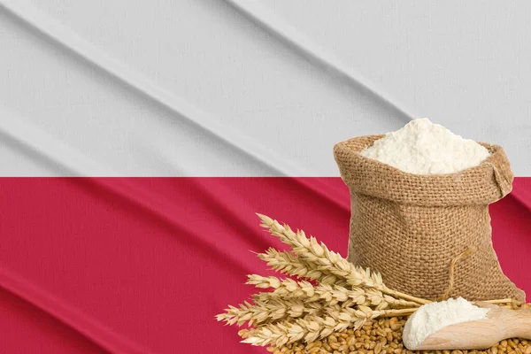 Poland grain crisis, Concept global hunger crisis,  On background Flag Poland wheat grain. Concept of growing wheat in Poland. 3D work and 3D image