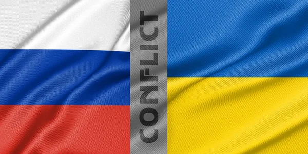 Conflitto Russia Ucraina Guerra Tra Russia Ucraina Bandiera Nazionale Tessuto — Foto Stock